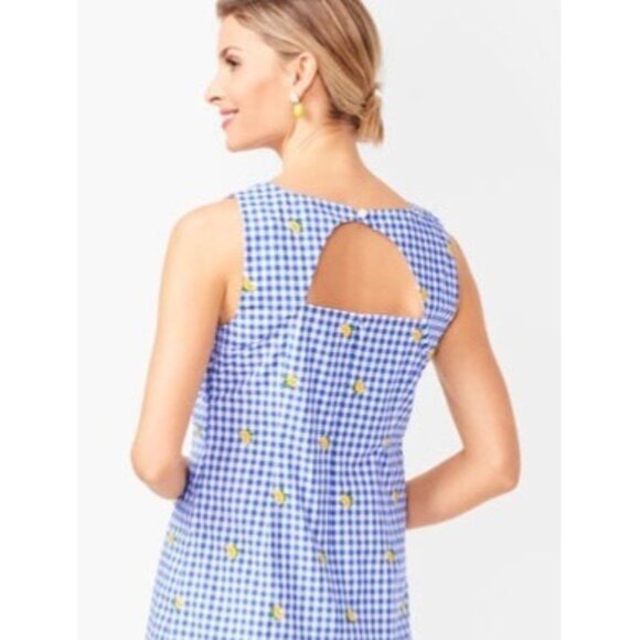 Talbots Lemons & Gingham Shift Dress in White Blue Size 10 - Picture 9 of 12